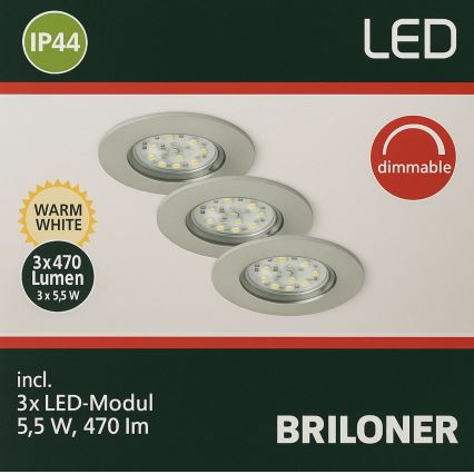 Briloner - KIT 3x Infälld dimbar LED badrumsbelysning LED/5,5W/230V IP44