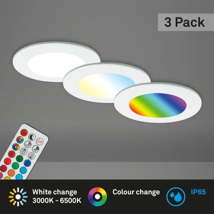Briloner - KIT 3x RGBW Infälld dimbar LED badrumsbelysning LED/4,8W/230V 3000-6500K IP65 + fjärrkontroll