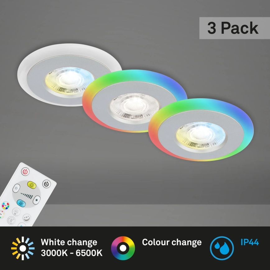 Briloner - KIT 3x LED RGBW Ljusreglerad hängande badrumslampa LED/5W/230V 3000-6500K IP44 + fjärrkontroll
