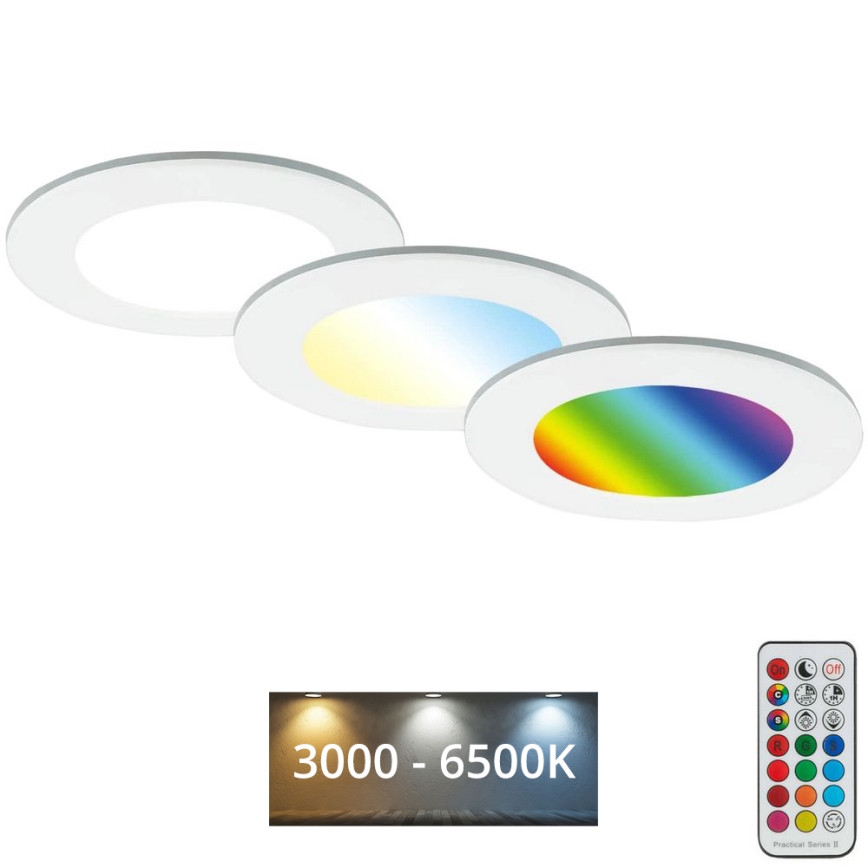 Briloner - KIT 3x RGBW Infälld dimbar LED badrumsbelysning LED/4,8W/230V 3000-6500K IP65 + fjärrkontroll