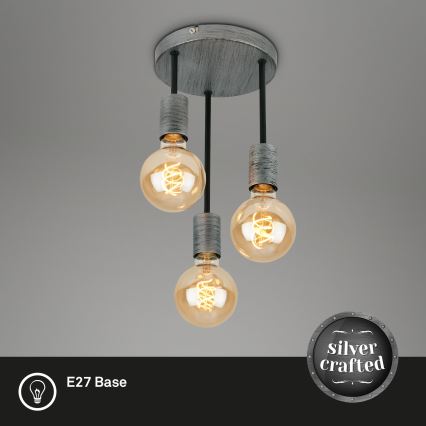 Briloner - Ljuskrona med textilsladd HENGA 3xE27/60W/230V