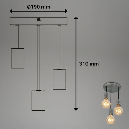 Briloner - Ljuskrona med textilsladd HENGA 3xE27/60W/230V