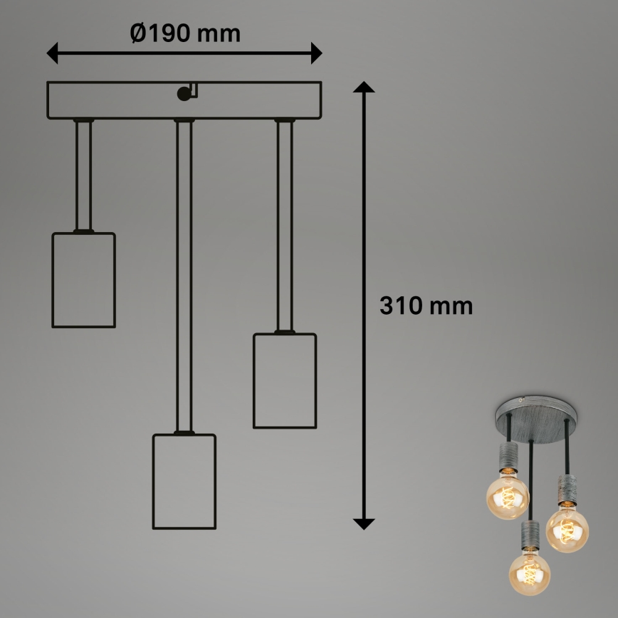 Briloner - Ljuskrona med textilsladd HENGA 3xE27/60W/230V