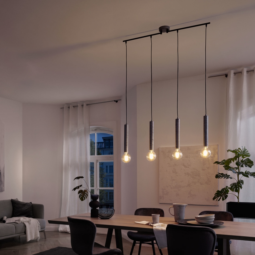 Briloner - Ljuskrona med textilsladd LONGA 4xE27/60W/230V silver