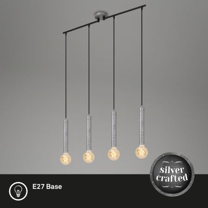 Briloner - Ljuskrona med textilsladd LONGA 4xE27/60W/230V silver