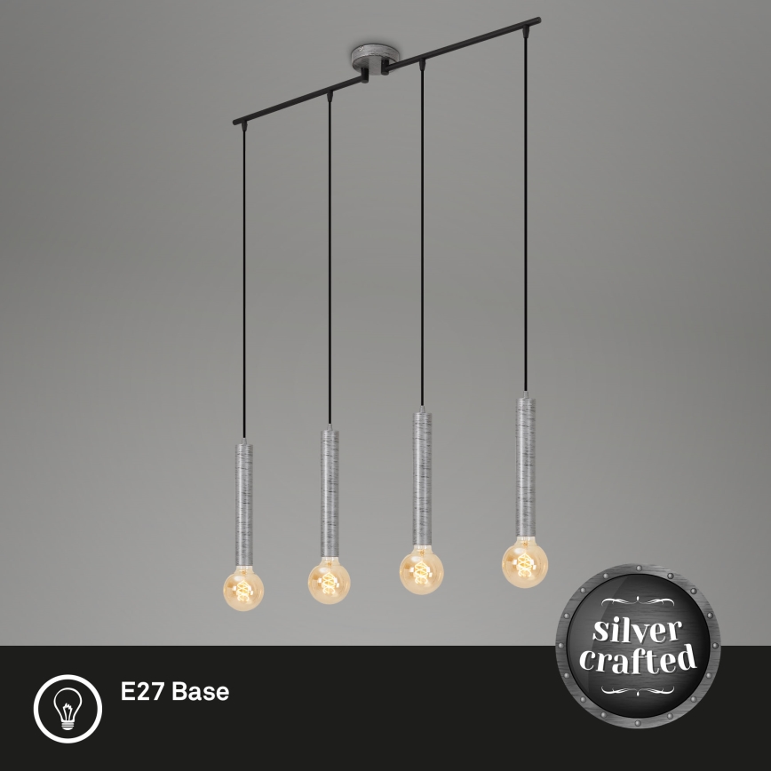 Briloner - Ljuskrona med textilsladd LONGA 4xE27/60W/230V silver