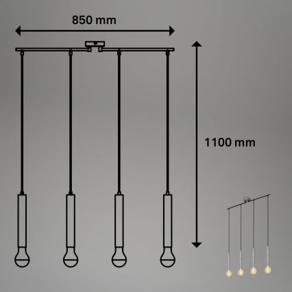 Briloner - Ljuskrona med textilsladd LONGA 4xE27/60W/230V silver