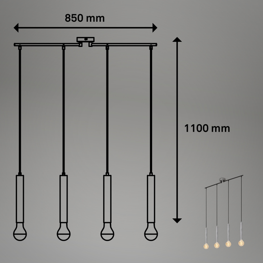 Briloner - Ljuskrona med textilsladd LONGA 4xE27/60W/230V silver