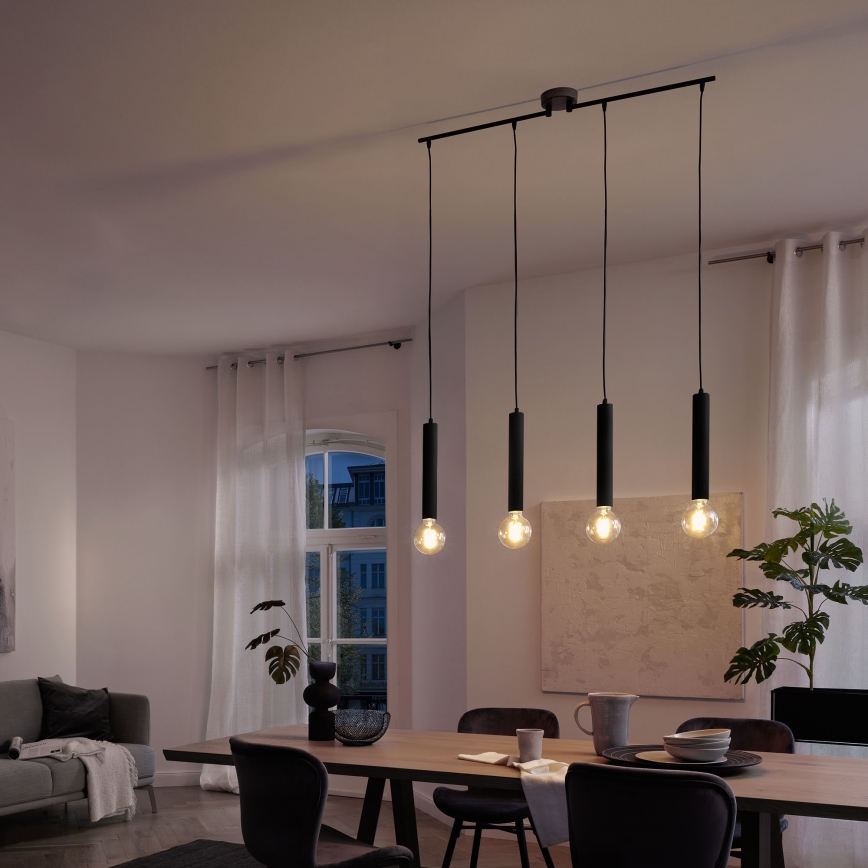 Briloner - Ljuskrona med textilsladd LONGA 4xE27/60W/230V svart