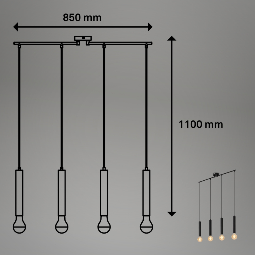 Briloner - Ljuskrona med textilsladd LONGA 4xE27/60W/230V svart