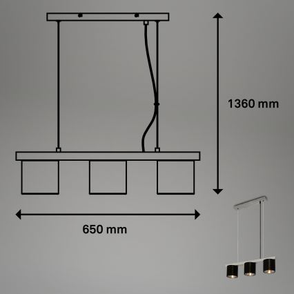 Briloner - Ljuskrona med textilsladd LURI 3xE14/25W/230V gummiträd