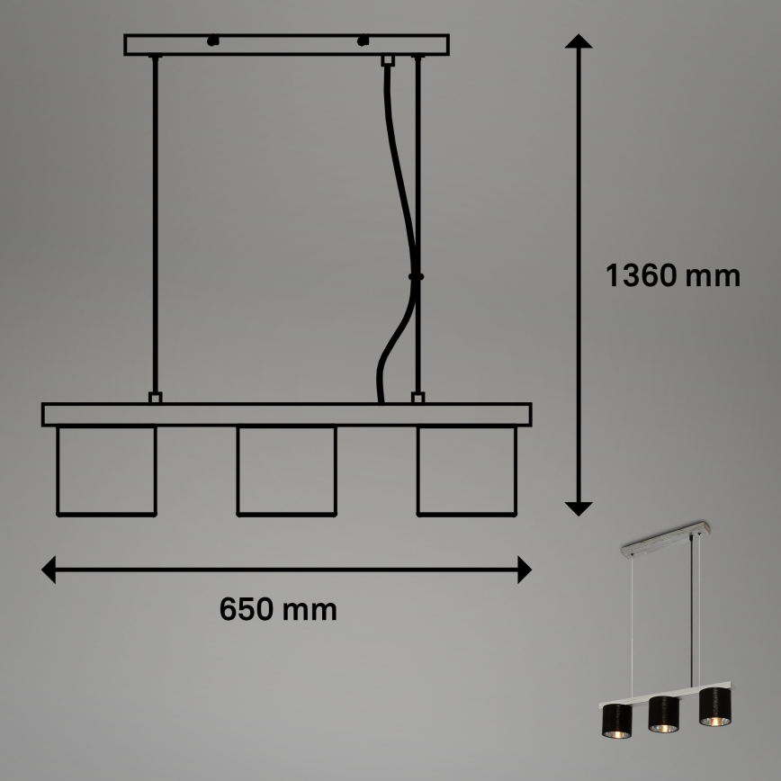 Briloner - Ljuskrona med textilsladd LURI 3xE14/25W/230V gummiträd