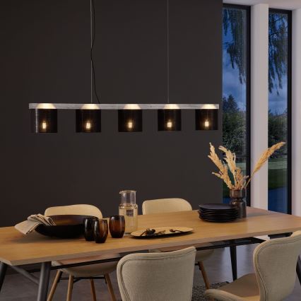 Briloner - Ljuskrona med textilsladd LURI 5xE14/25W/230V gummiträd