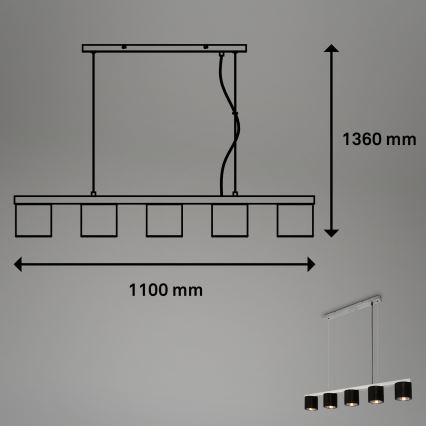 Briloner - Ljuskrona med textilsladd LURI 5xE14/25W/230V gummiträd