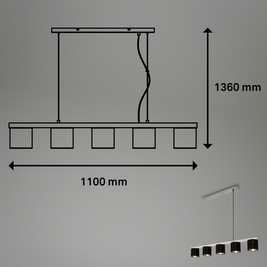 Briloner - Ljuskrona med textilsladd LURI 5xE14/25W/230V gummiträd