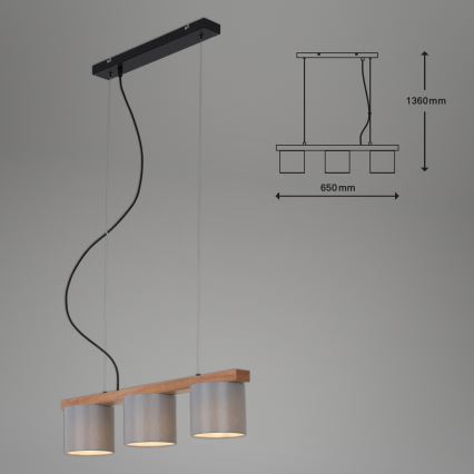 Briloner - Ljuskrona med textilsladd RHON 3xE14/25W/230V gummiträd