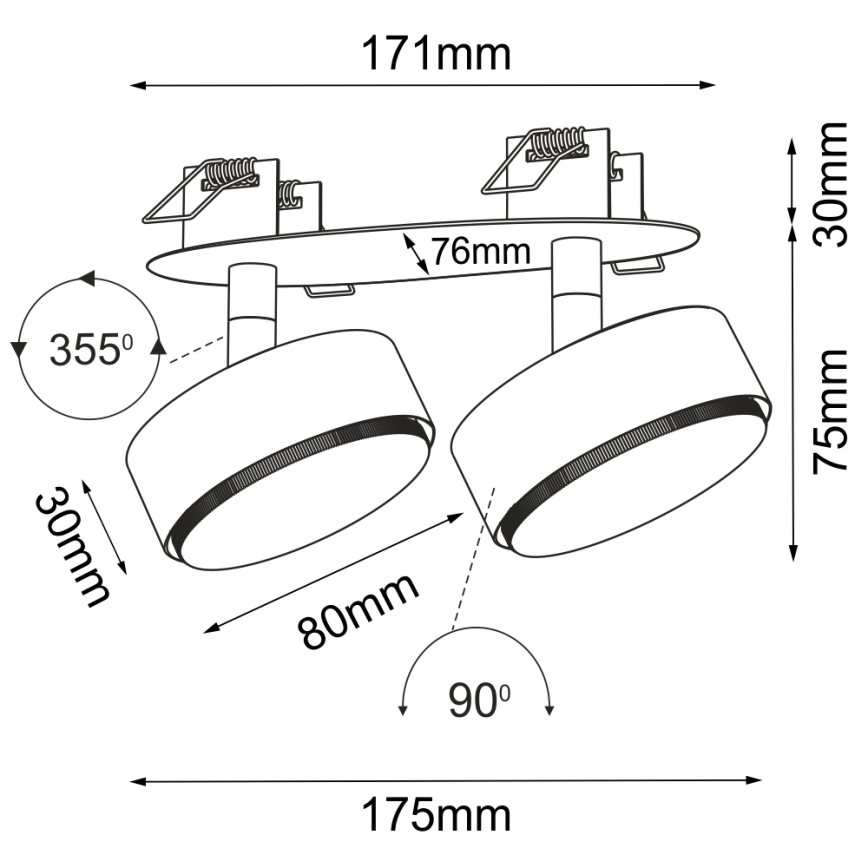Brosline - Infälld takspot 2xGX53/9W/230V svart