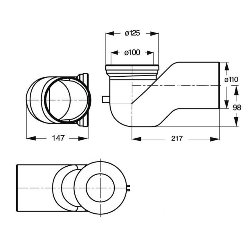 Bruckner - 90° toalettpannanslutning Offset 11 cm vit