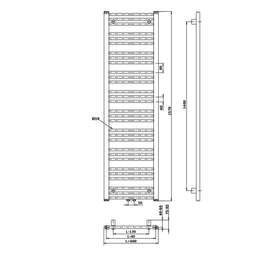 Bruckner - Badrum element ALBRECHT 765W/230V 60x157 cm matt svart