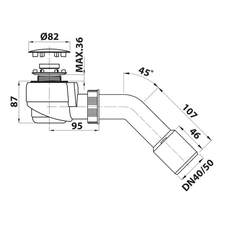Bruckner - Duschbricka sifon DN40/50 vit/polerad rostfri