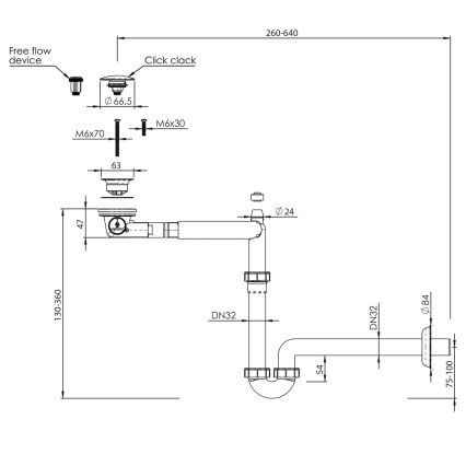 Bruckner - vaskpropp avfall möbler CLICK-CLACK DN32 vit/skinande krom