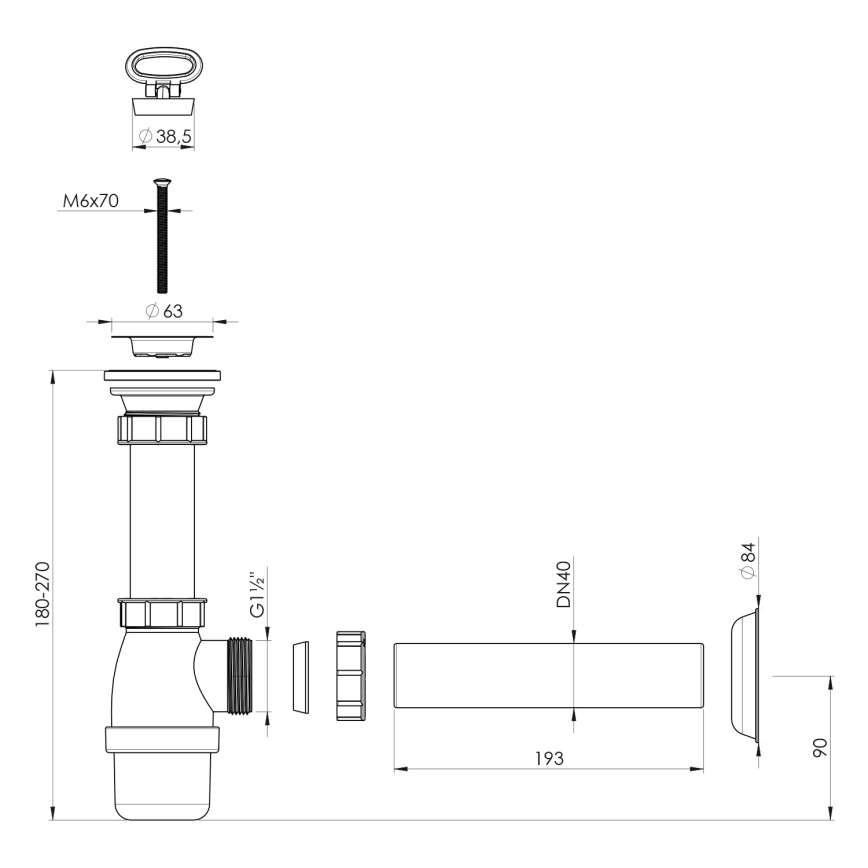 Bruckner - Vaskpropp avfall DN40 vit/rostfri