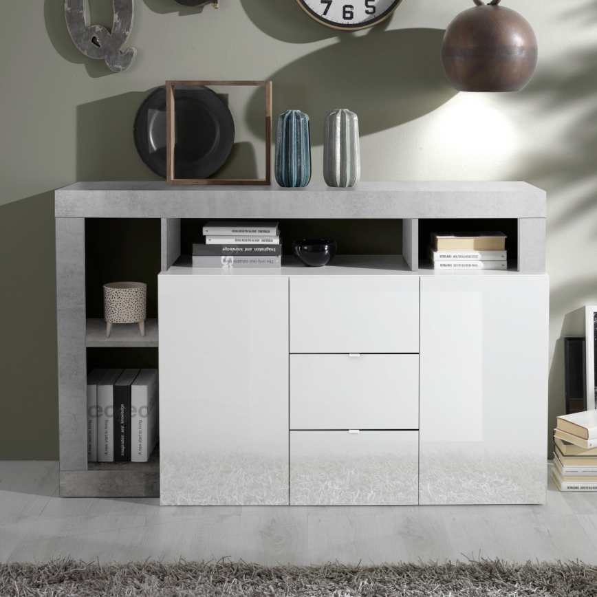 Byrå LENOR vit/grå betong