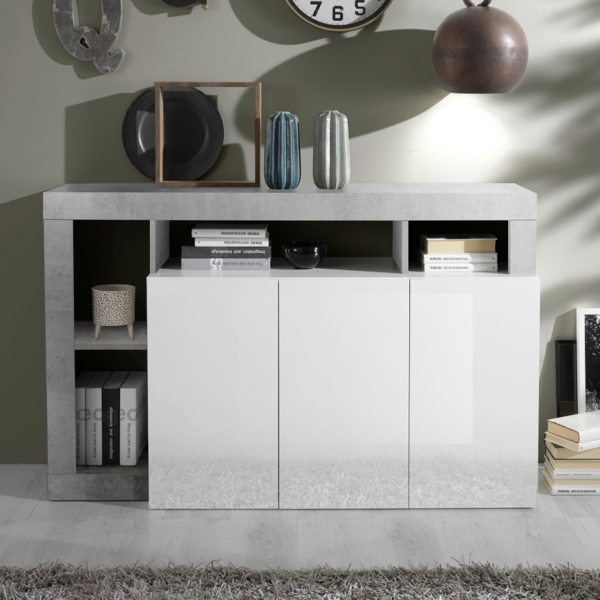 Byrå LENOR, vit/grå med betongutseende