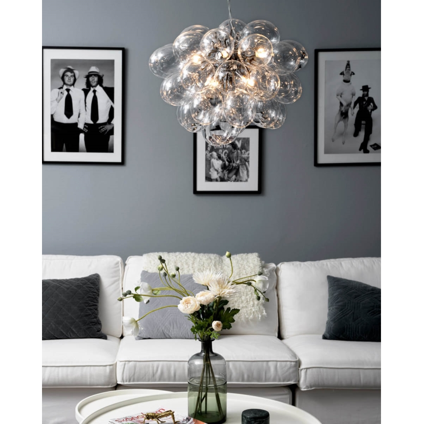 ByRydens - Ljuskrona med textilsladd GROSS 8xG9/4W/230V genomskinlig diameter 50 cm