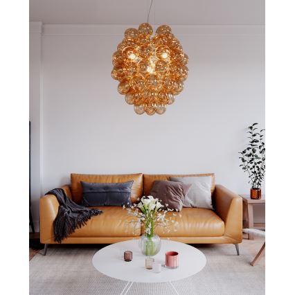 ByRydens - Ljuskrona med textilsladd DELUXE 4xE14/5W/230V rökig/brun