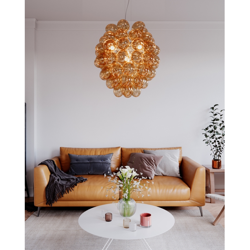 ByRydens - Ljuskrona med textilsladd DELUXE 4xE14/5W/230V rökig/brun