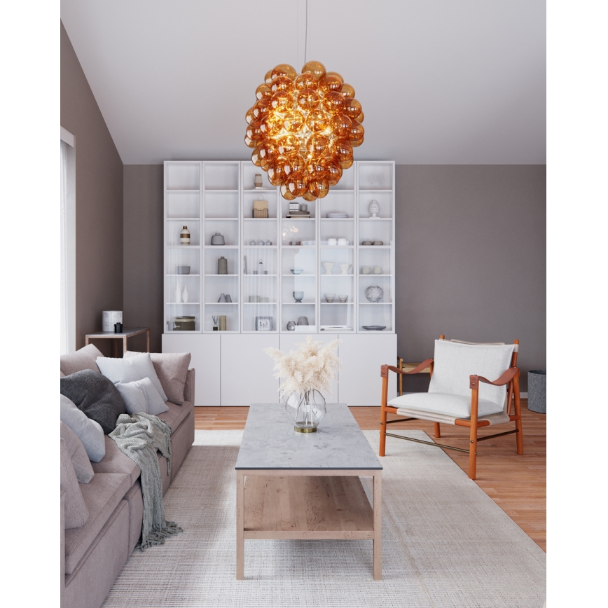 ByRydens - Ljuskrona med textilsladd DELUXE 4xE14/5W/230V rökig/brun