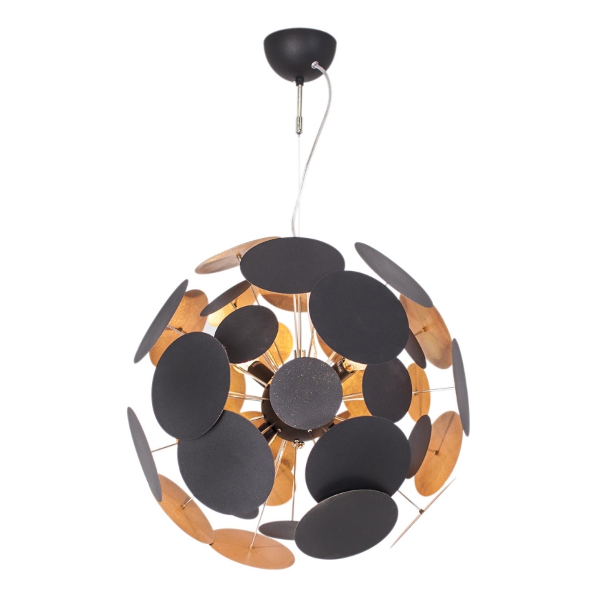 ByRydens - Ljuskrona med textilsladd PLANET 4xE14/5W/230V svart/guld diameter 50 cm