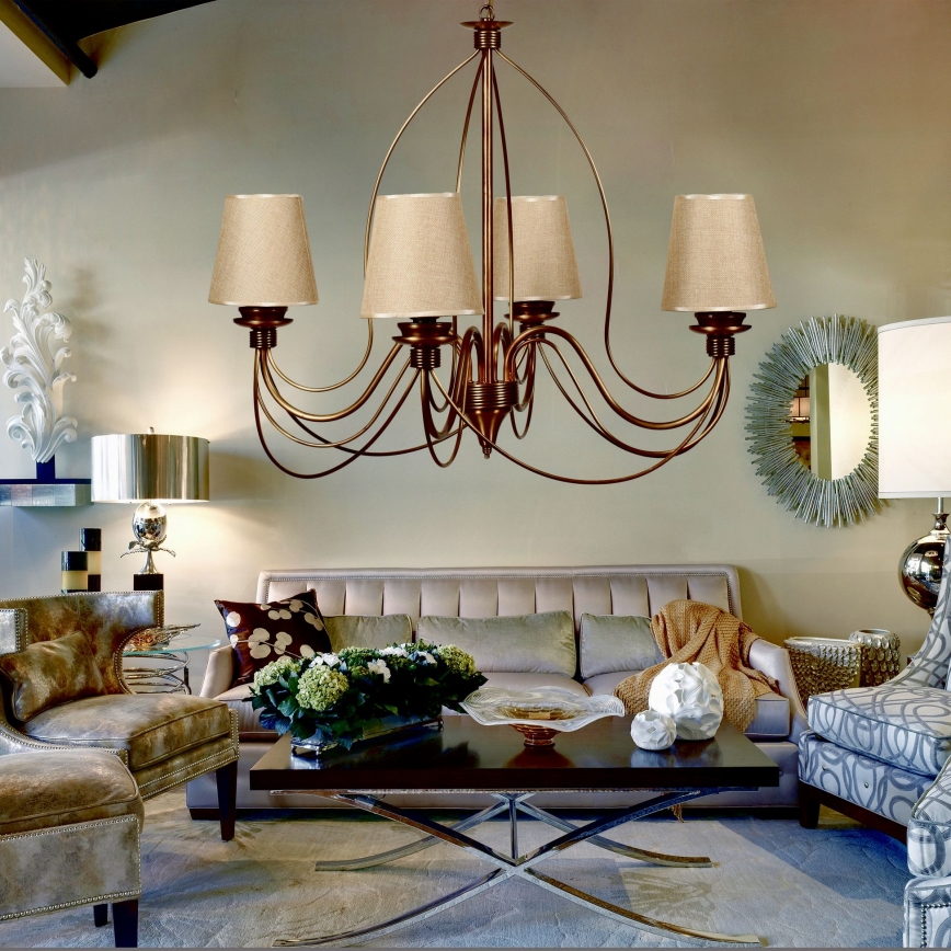 Candelabru pe lanț CLASSIC 4xE14/40W/230V bronz/béj