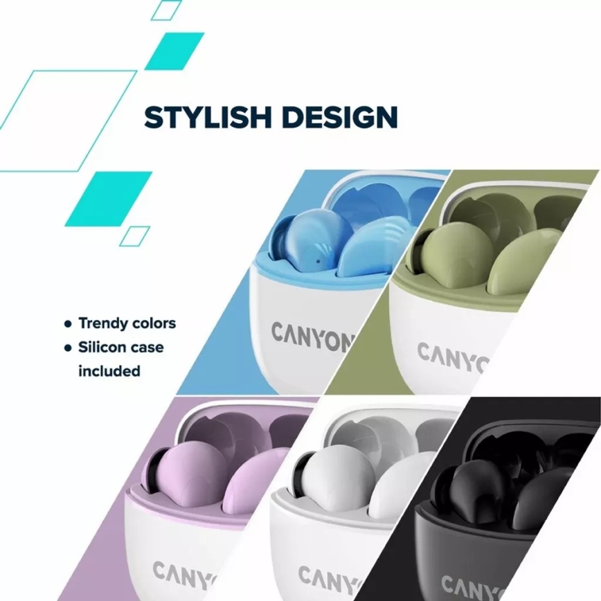 Canyon - Trådlös stereo earphones True Trådlös 500 mAh + 2x 40 mAh vit/grön