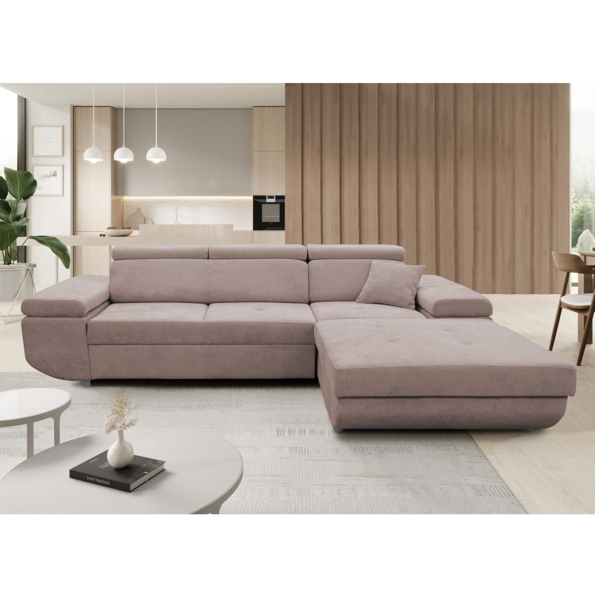 CASTELO bäddbar hörnsoffa med förvaring i L-form, höger, beige