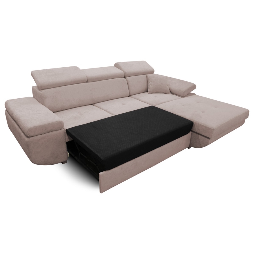 CASTELO bäddbar hörnsoffa med förvaring i L-form, höger, beige