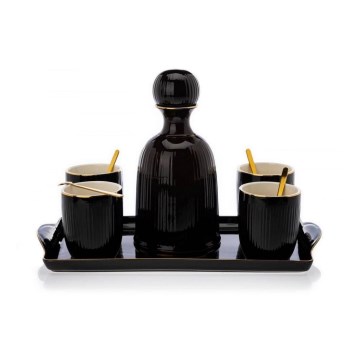 Ceramic kit of cups with carafe and tray KENDI svart
