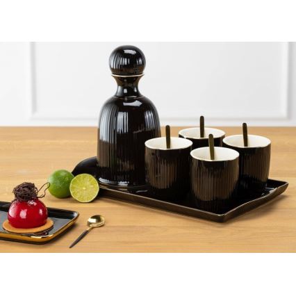 Ceramic kit of cups with carafe and tray KENDI svart