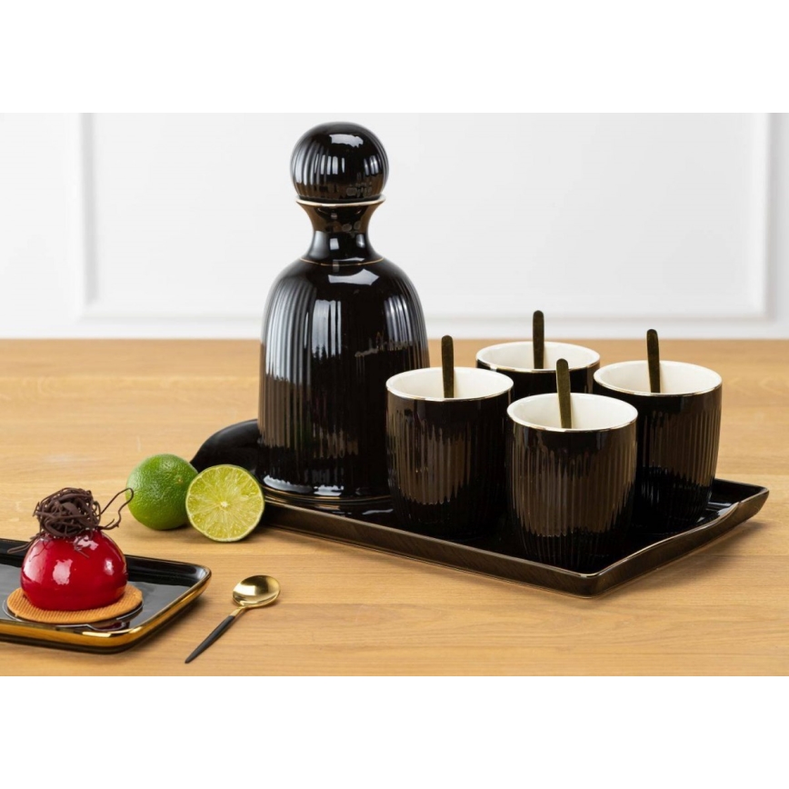 Ceramic kit of cups with carafe and tray KENDI svart