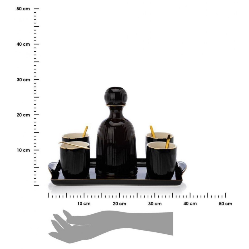 Ceramic kit of cups with carafe and tray KENDI svart