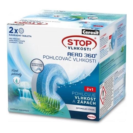 Ceresit - Tabletter för 2-i-1-avfuktaren AERO 360° 2x 450 g, vattenfallsdoft