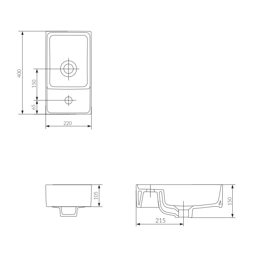 Cersanit K114-004 - Tvättställ för bänkskiva CREA 22x40 cm keramik/glansig vit