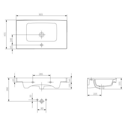 Cersanit K114-017 - Infälld tvättställ CREA 44,5x80,5 cm keramik/glansig vit