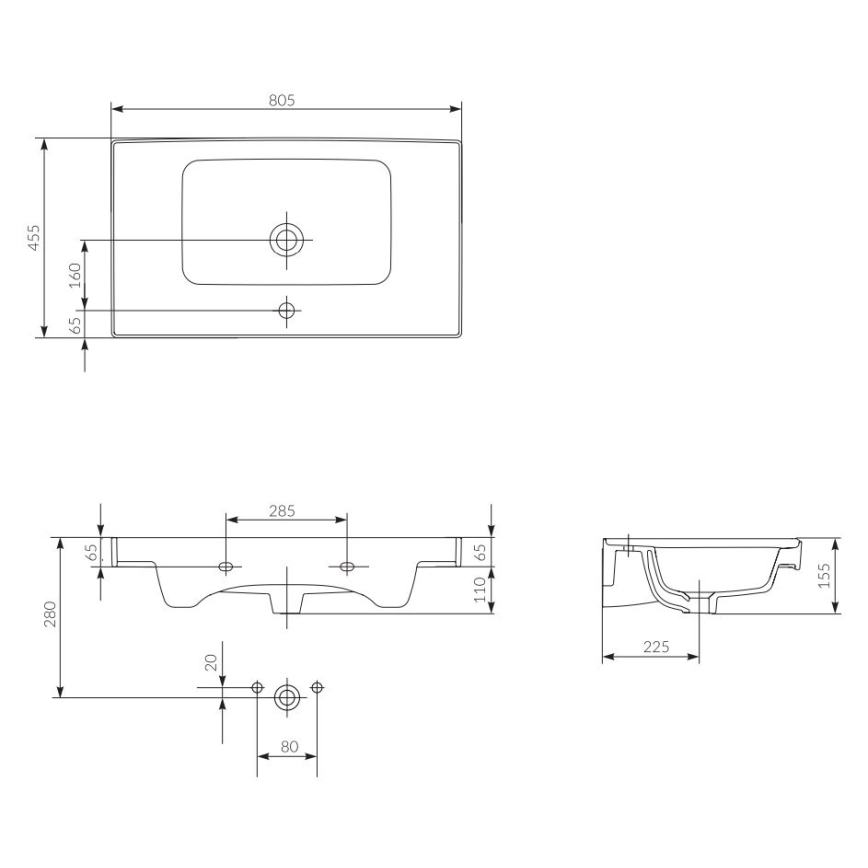 Cersanit K114-017 - Infälld tvättställ CREA 44,5x80,5 cm keramik/glansig vit