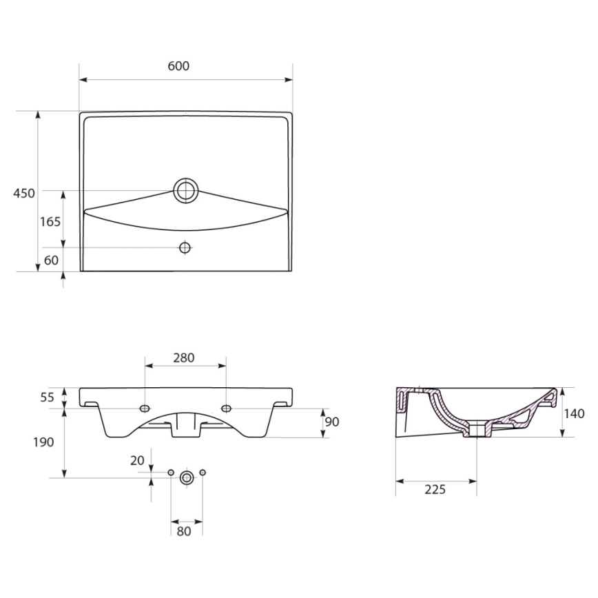 Cersanit S801-142-DSM - Väggmonterat badrumsskåp med tvättställ LARA CITY 60x45 cm vit