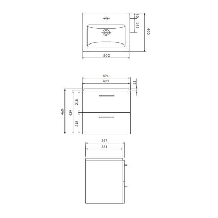 Cersanit S801-146-DSM - Väggmonterad badrumskommod med tvättställ LARA COMO 50x40 cm vit