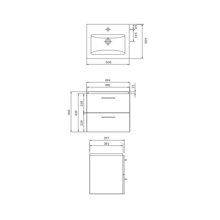 Cersanit S801-146-DSM - Väggmonterad badrumskommod med tvättställ LARA COMO 50x40 cm vit