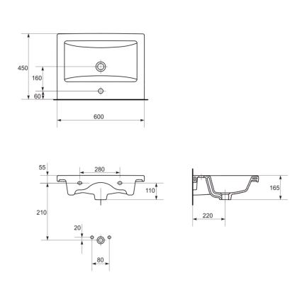 Cersanit S801-147-DSM - Väggmonterad badrumskommod med tvättställ LARA 60x45 cm vit