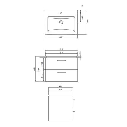 Cersanit S801-148-DSM - Väggmonterad badrumskommod med tvättställ LARA 60x45 cm valnöt